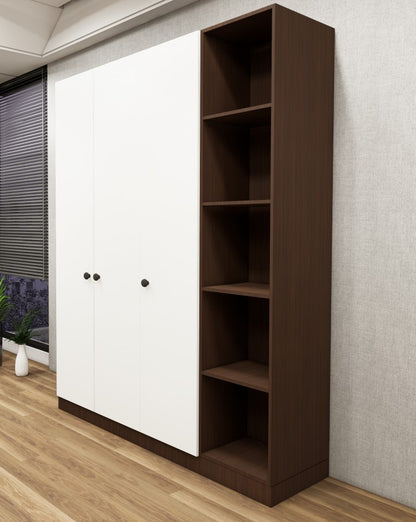 Rick Walnut & Wool White Finish - Stylish 4 Door Unit with Side Open Shelves