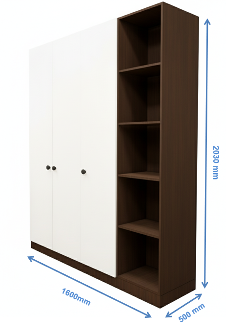 Rick Walnut & Wool White Finish - Stylish 4 Door Unit with Side Open Shelves
