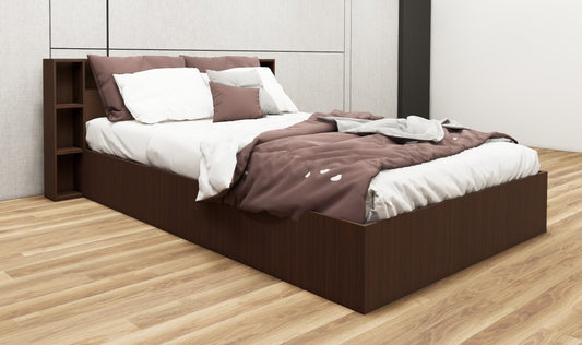 Rich Walnut Finish Queen Size Bed with Storage – Luxury Wooden Bedframe