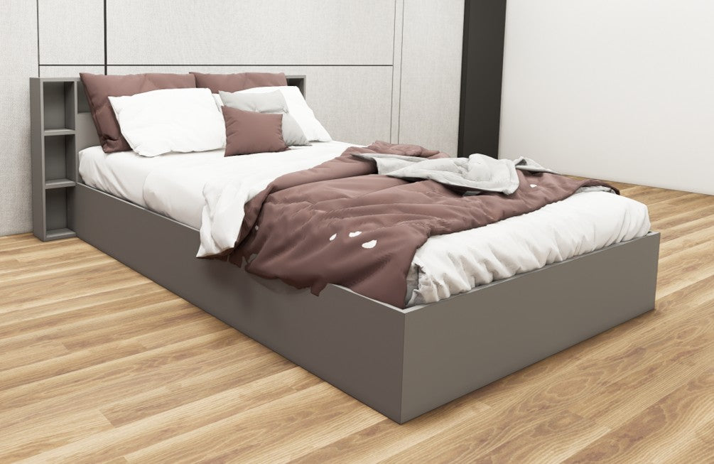 Dust Finish Queen Size Bed with Storage – Luxury Wooden Bedframe