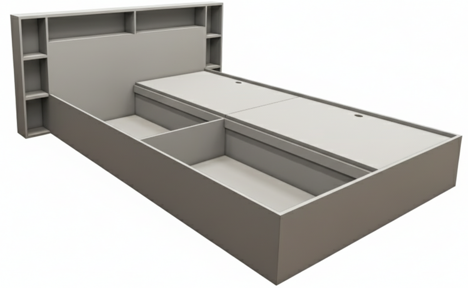 Dust Finish Queen Size Bed with Storage – Luxury Wooden Bedframe