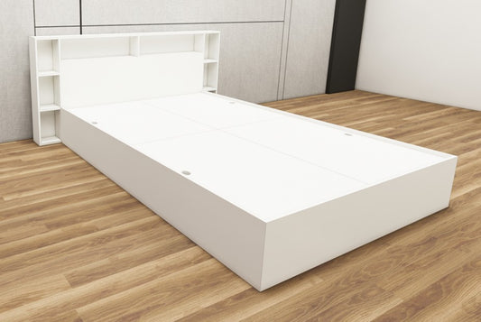Wool White Finish Queen Size Bed with Storage – Luxury Wooden Bedframe