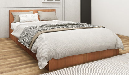 Modern Burma Teak Finish Queen Bed – Spacious Under-Storage Design