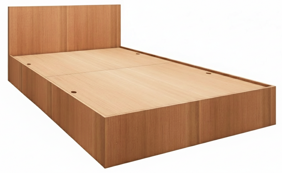 Modern Burma Teak Finish Queen Bed – Spacious Under-Storage Design