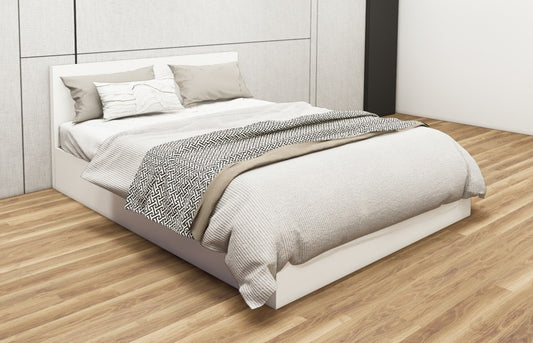 Modern Wool White Finish Queen Bed – Spacious Under-Storage Design