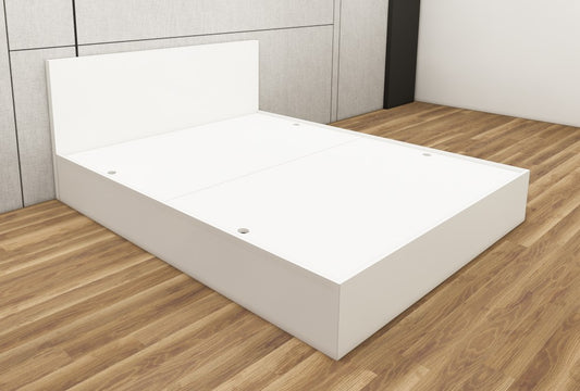 Modern Wool White Finish Queen Bed – Spacious Under-Storage Design