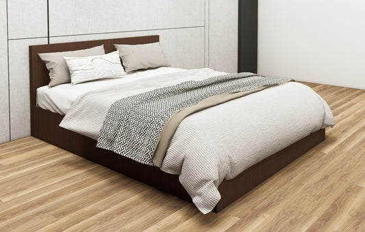 Modern Rich Walnut Finish Queen Bed – Spacious Under-Storage Design