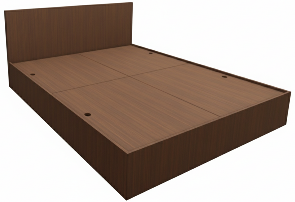 Modern Rich Walnut Finish Queen Bed – Spacious Under-Storage Design