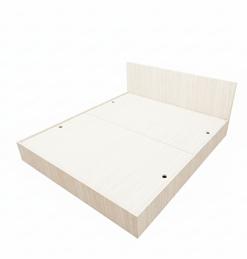 Modern Oak Finish Queen Bed – Spacious Under-Storage Design