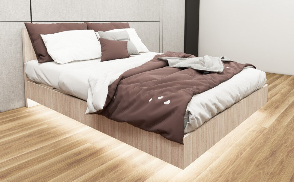 Modern Oak Finish Queen Bed – Modern Box Design