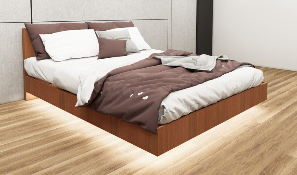 Burma Teak Finish Queen Bed – Modern Box Storage Design