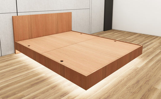 Burma Teak Finish Queen Bed – Modern Box Storage Design
