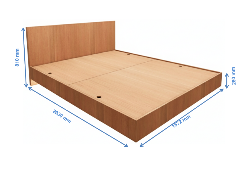 Burma Teak Finish Queen Bed – Modern Box Storage Design