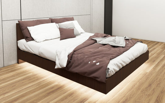 Rich Walnut Finish Queen Bed – Modern Box Design