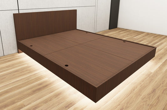 Rich Walnut Finish Queen Bed – Modern Box Design