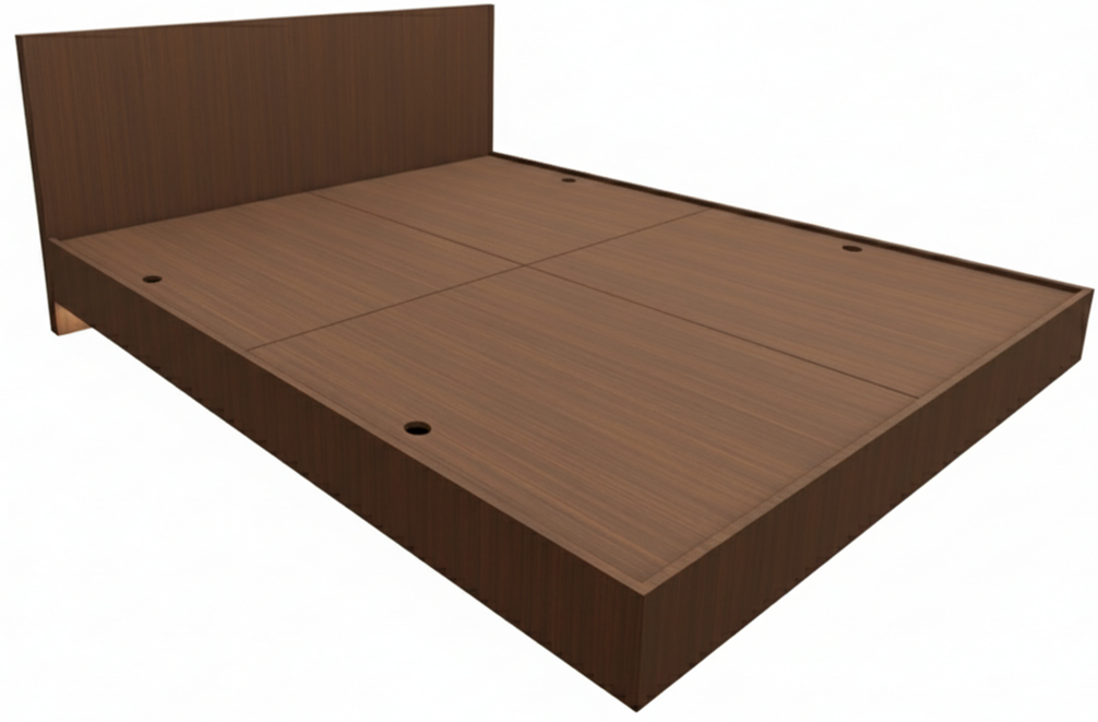 Rich Walnut Finish Queen Bed – Modern Box Design
