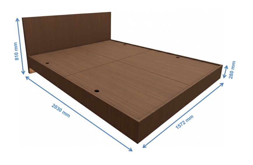 Rich Walnut Finish Queen Bed – Modern Box Design