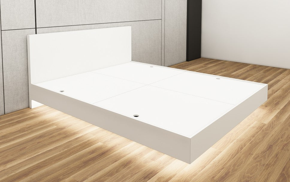 Wool White Finish Queen Bed – Modern Box Design