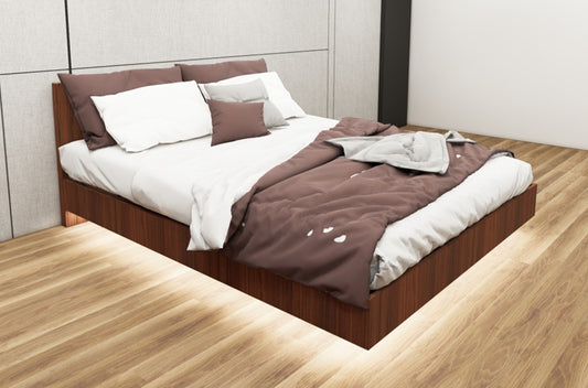 American Walnut Finish Queen Bed – Modern Box Design