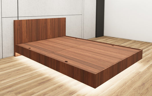 American Walnut Finish Queen Bed – Modern Box Design
