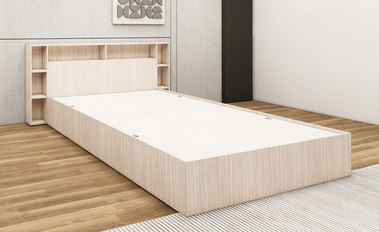 Modern Oak Finish Queen Size Bed with Storage – Luxury Wooden Bedframe