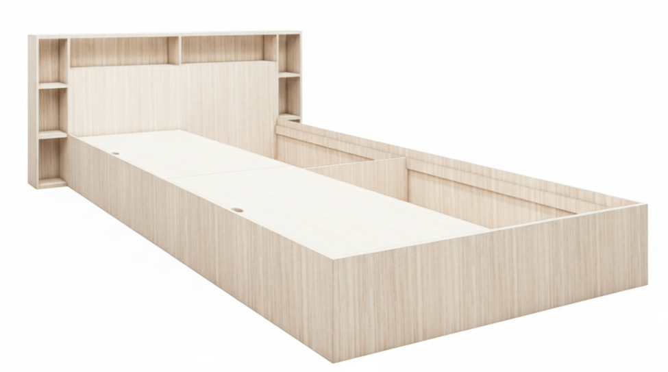 Modern Oak Finish Queen Size Bed with Storage – Luxury Wooden Bedframe