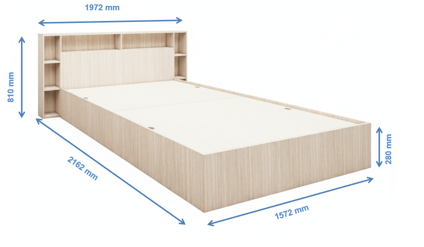 Modern Oak Finish Queen Size Bed with Storage – Luxury Wooden Bedframe