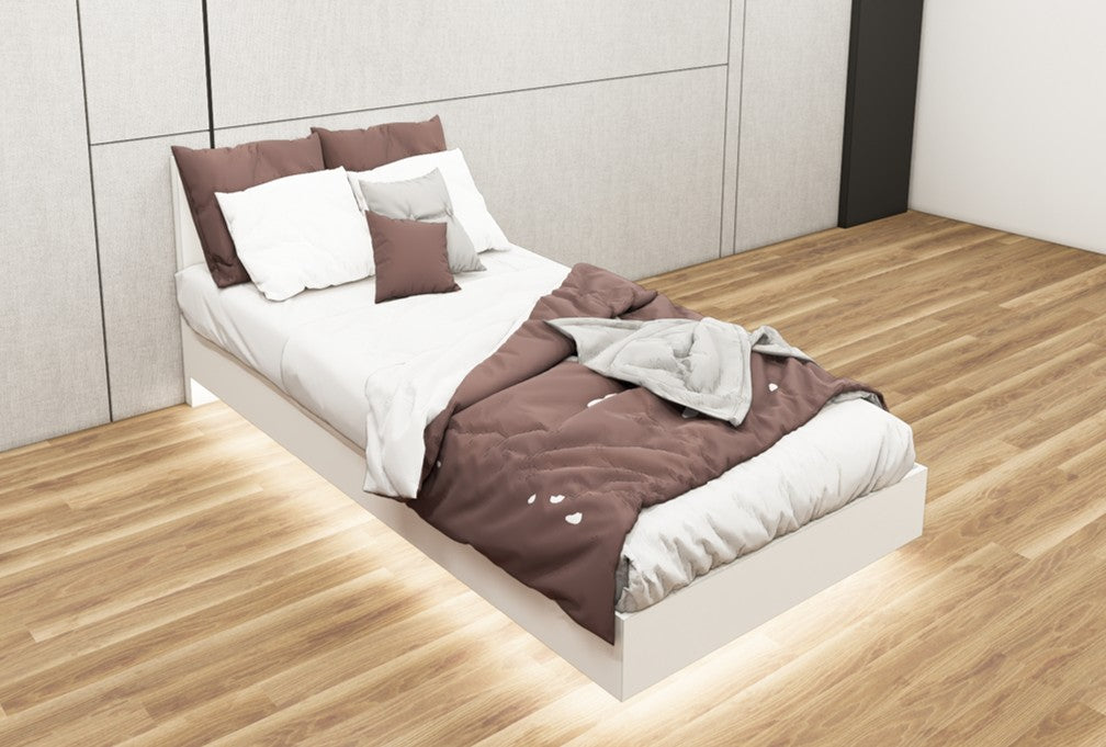 Wool White Finish Single Bed – Minimalist Box Frame