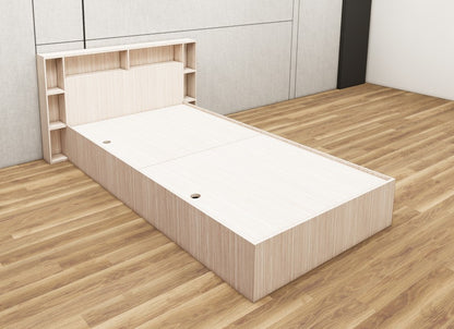 Modern Oak Finish Single Bed with Headboard Storage