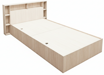 Modern Oak Finish Single Bed with Headboard Storage