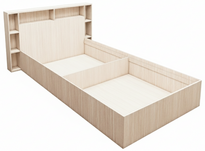Modern Oak Finish Single Bed with Headboard Storage