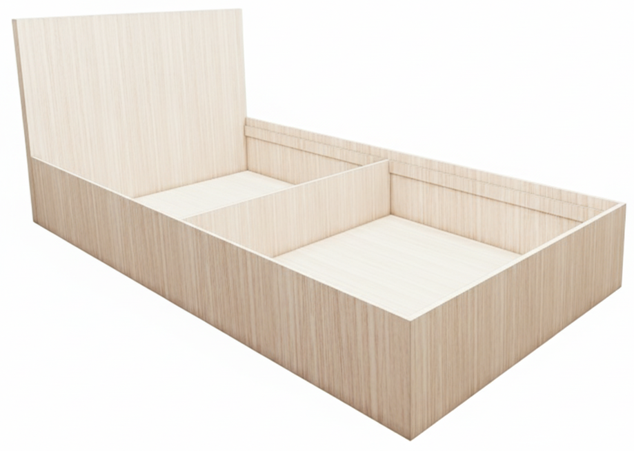 Modern Oak Finish Single Bed with Storage – Compact Wooden Bedframe
