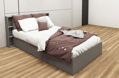 Dust Finish Single Bed with Headboard Storage