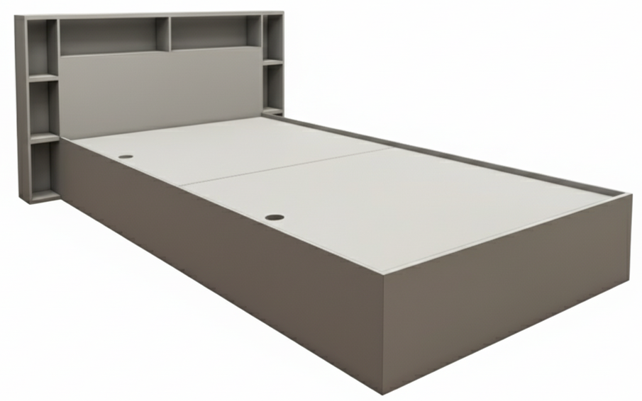 Dust Finish Single Bed with Headboard Storage