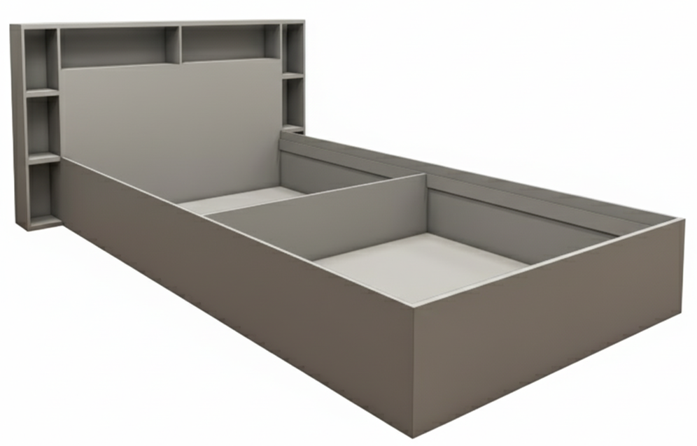 Dust Finish Single Bed with Headboard Storage