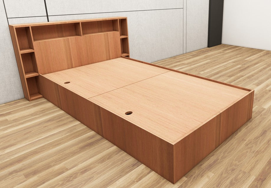 Burma Teak Finish Single Bed with Headboard Storage