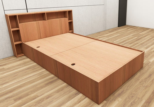 Burma Teak Finish Single Bed with Headboard Storage