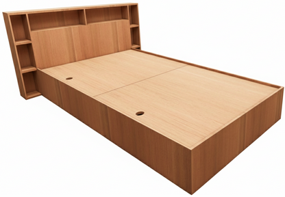 Burma Teak Finish Single Bed with Headboard Storage