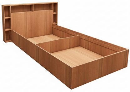 Burma Teak Finish Single Bed with Headboard Storage