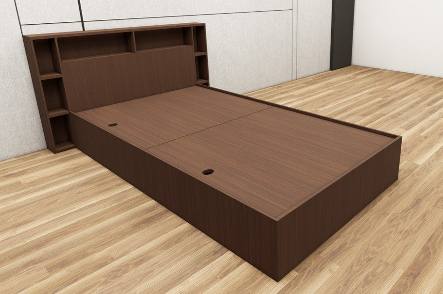 Rick Walnut Finish Single Bed with Headboard Storage