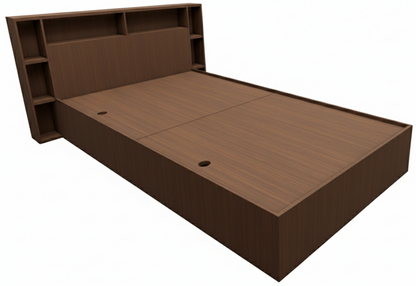 Rick Walnut Finish Single Bed with Headboard Storage
