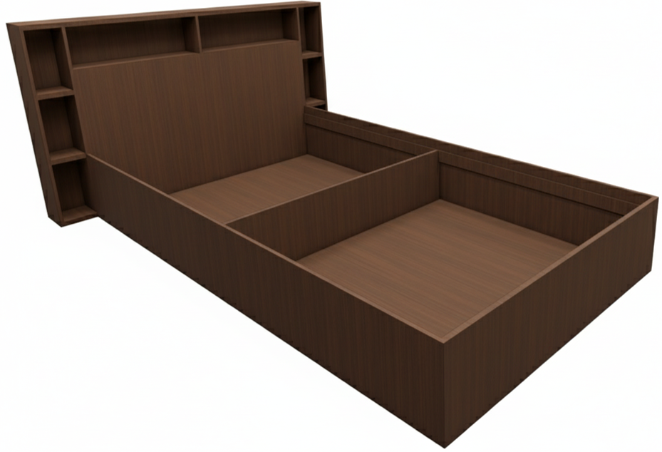Rick Walnut Finish Single Bed with Headboard Storage