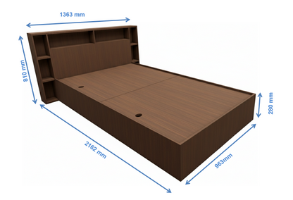 Rick Walnut Finish Single Bed with Headboard Storage