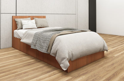 Burma Teak Finish Single Bed with Storage – Compact Wooden Bedframe
