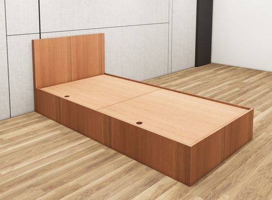 Burma Teak Finish Single Bed with Storage – Compact Wooden Bedframe