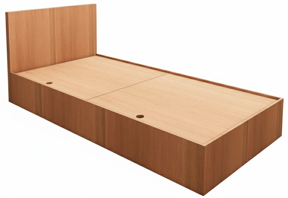 Burma Teak Finish Single Bed with Storage – Compact Wooden Bedframe