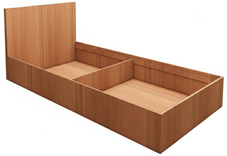 Burma Teak Finish Single Bed with Storage – Compact Wooden Bedframe