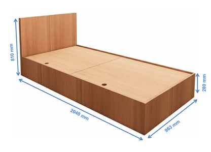 Burma Teak Finish Single Bed with Storage – Compact Wooden Bedframe