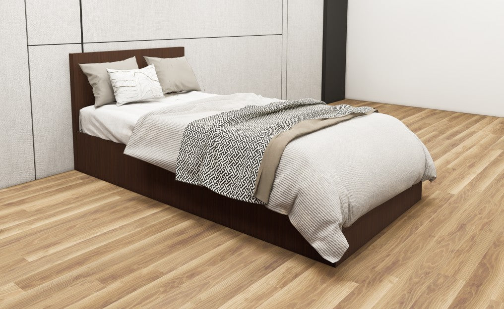 Rich Walnut Finish Single Bed with Storage – Compact Wooden Bedframe