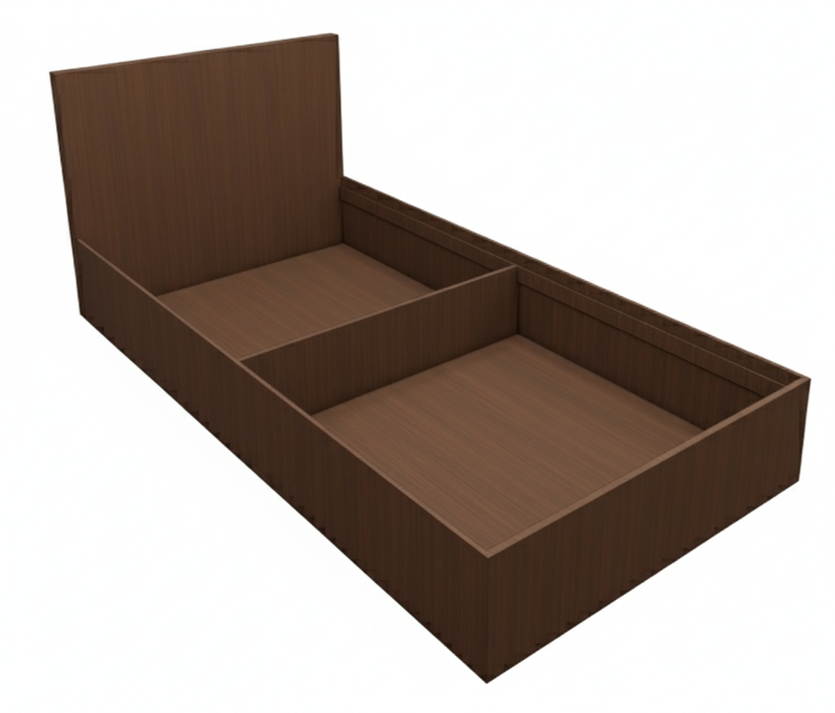 Rich Walnut Finish Single Bed with Storage – Compact Wooden Bedframe